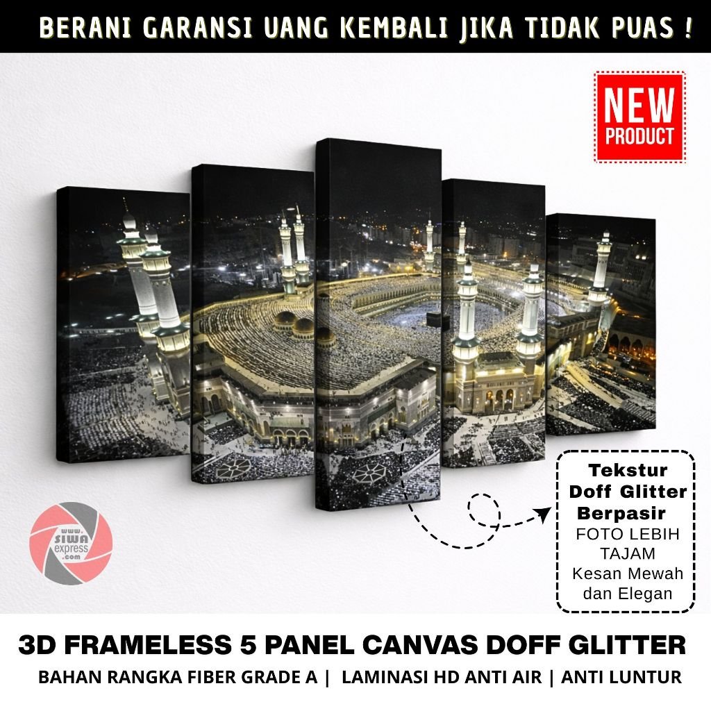 Tekstur Doff Glitter Berpasir Hiasan Dinding 5 Panel Canvas