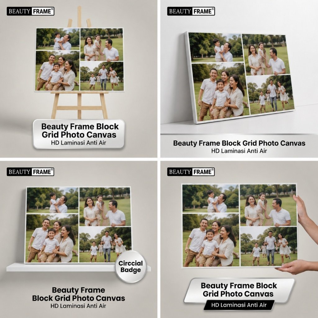 Cetak Photo Canvas Grid HD Laminasi Anti Air Varian Putih