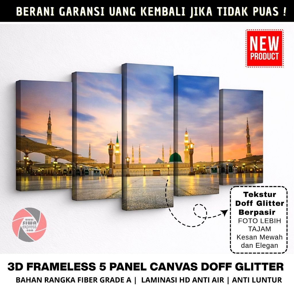 3D Frameless Split 5 Panel Canvas Doff Glitter Premium Siwa Express