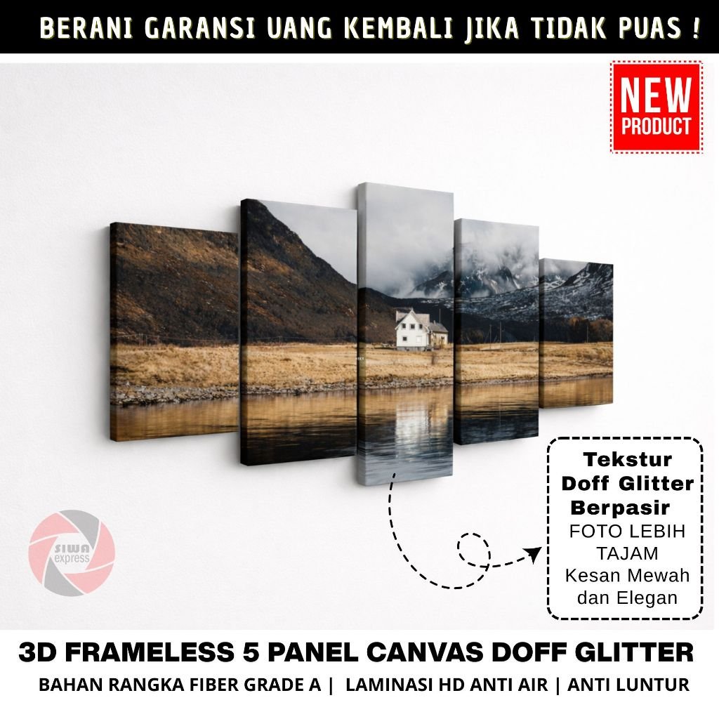 Pemasangan Hiasan Dinding 5 Panel Canvas 3D di Ruang Tamu Minimalis