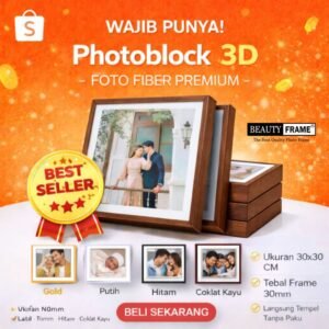 Frame Photo Block 3D 30x30 Hitam Tekstur Kanvas Beauty Frame