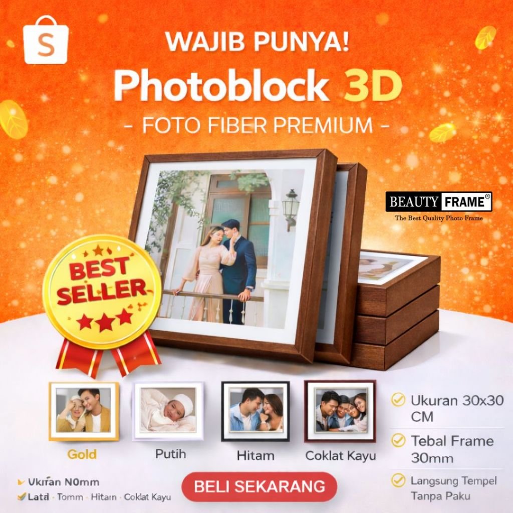 Frame Photo Block 3D 30x30 Hitam Tekstur Kanvas Beauty Frame
