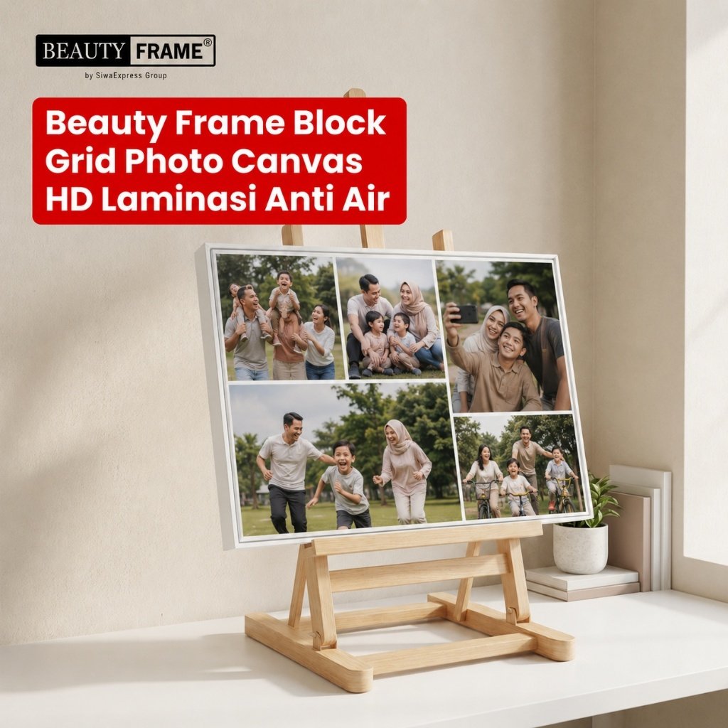 Beauty Frame Block Grid Photo Canvas HD Laminasi Anti Air Putih Minimalis 30x40cm