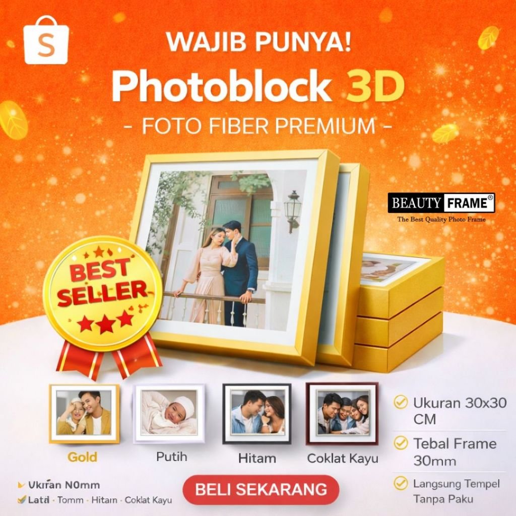 Frame Photo Block 3D 30x30 Hitam Tekstur Kanvas Beauty Frame