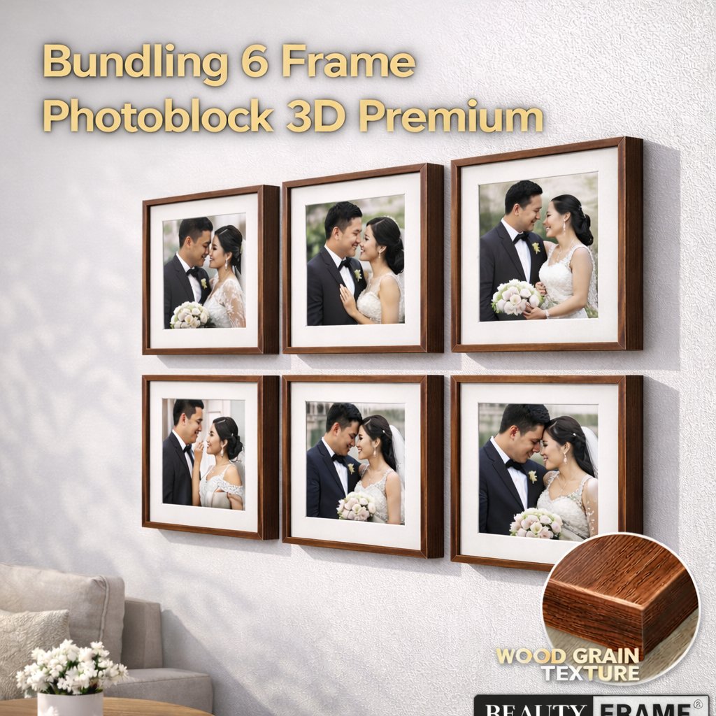 Beauty Frame PhotoBlock 3D Motif Kayu Coklat 20x20 cm Glossy Mengkilap