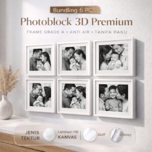 Paket 4 Frame Photoblock 3D Putih Minimalis Beauty Frame 20x20 cm