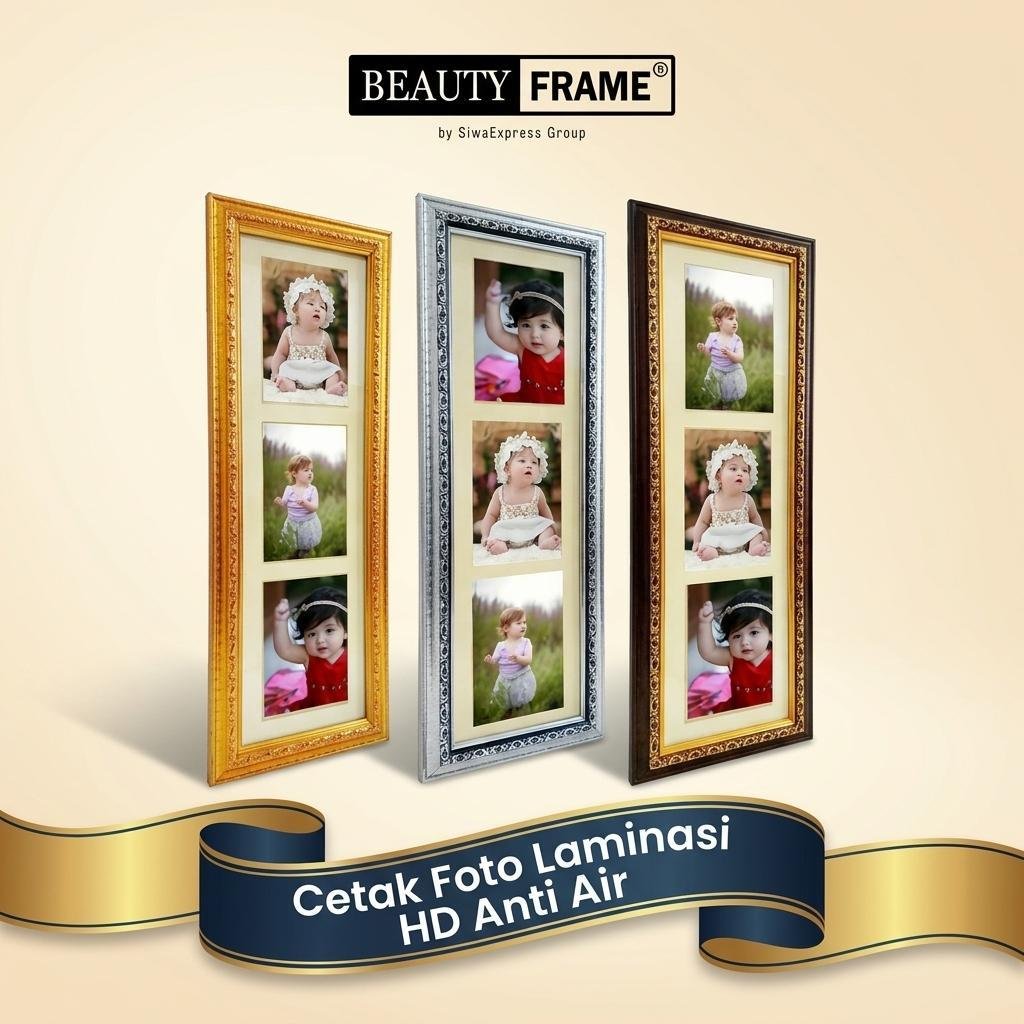 Beauty Frame Strip Foto Susun 15x50 cm Ukir Coklat Landscape