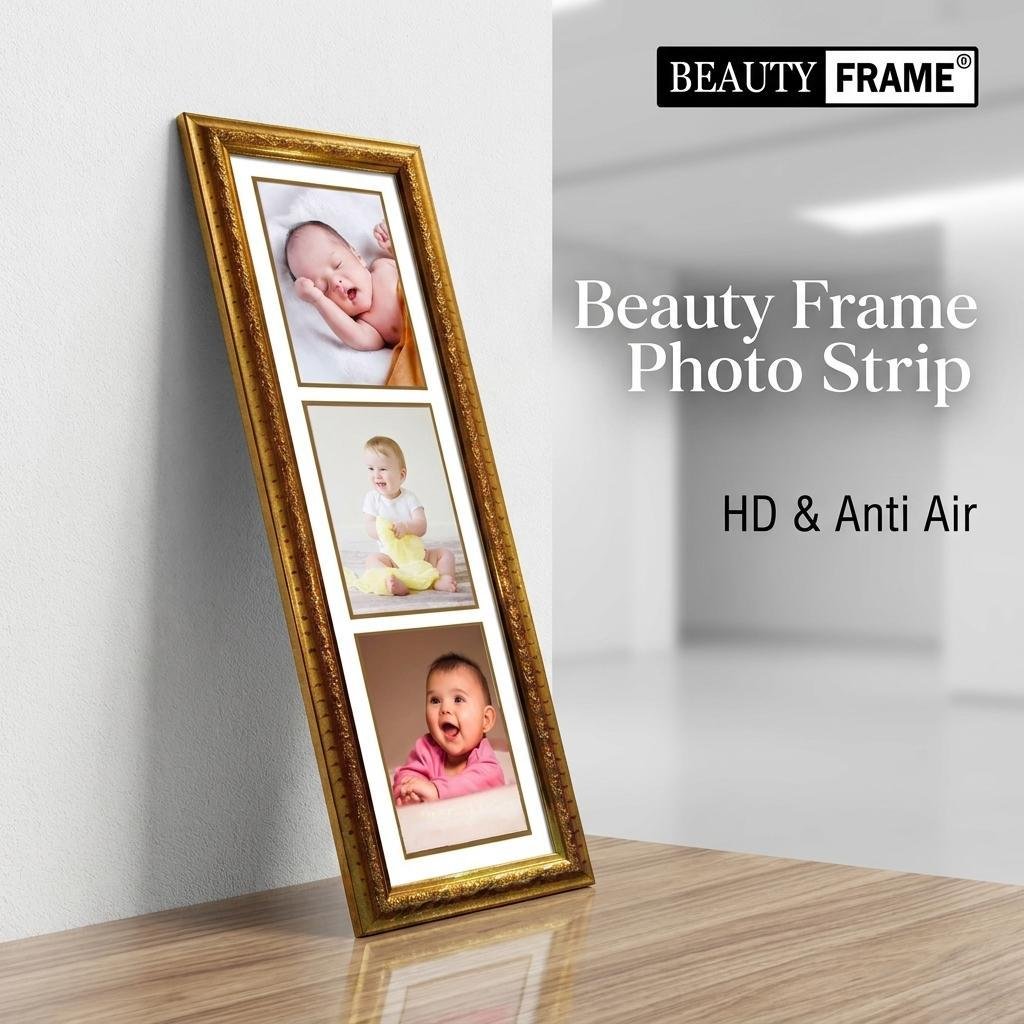 Beauty Frame Strip Foto Susun 15x50 cm Ukir Coklat Landscape